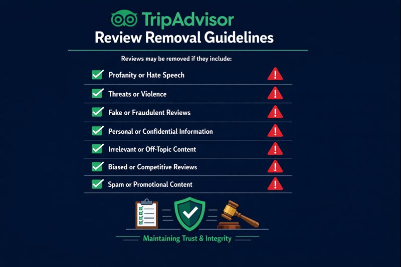 TripAdvisor review guidelines and removal criteria infographic