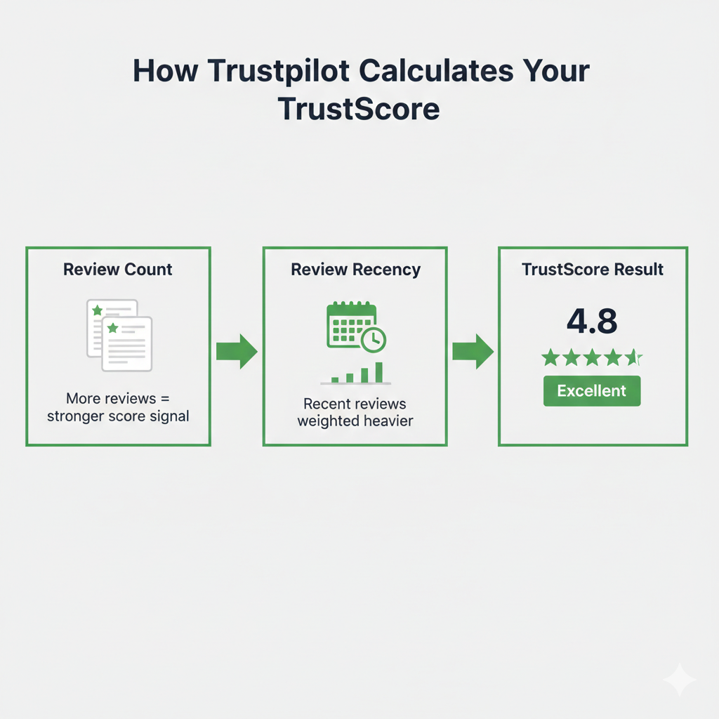Trustpilot TrustScore calculation explained — star ratings and review count impact